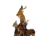 Golden Orange 3 Rams Crystal Glass Fengshui Display Art Figure GB768S