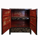 Vintage Asian Black Lacquer Golden Carving Side Table Credenza Cabinet cs7586S