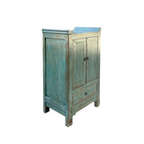 Distressed Sage Green Slim Narrow Point Edge Side Table Credenza Cabinet ws4391S