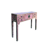 Distressed Pink Slim Narrow 4 Drawers Foyer Side Console Table ws4446S