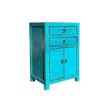 Distressed Crack Peeling Turquoise Blue 2 Drawers End Table Nightstand ws4434S