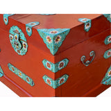 Vintage Chinese Blue Cloisonné Lotus Hardware Red Lacquer Trunk cs7678S