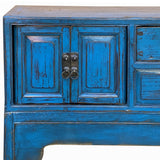 Vintage Chinese Distressed Bright Blue Drawers Foyer Narrow Side Table cs7743S