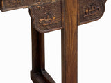Vintage Chinese Brown Natural Wood Point Edge RuYi Apron Altar Console Table cs7780S