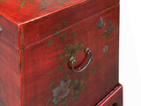 Vintage Distressed Brick Red Veneer Flower Birds Oriental Trunk Table cs7814S