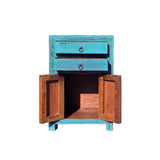 Distressed Marks Turquoise Blue 2 Drawers End Table Nightstand ws4457S