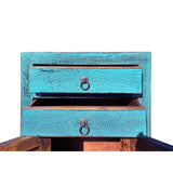 Distressed Marks Turquoise Blue 2 Drawers End Table Nightstand ws4457S