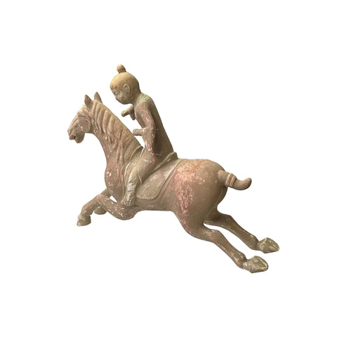 Chinese Vintage Terracotta Clay Man Riding Horse Figure Display Art ws3969S