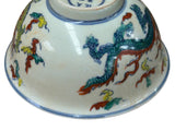 Chinese Off White Color Dragon Graphic Porcelain Bowl Display Art ws4719S