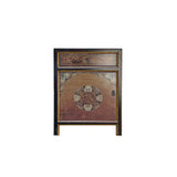 Oriental Distressed Orange Base Flower Graphic Black Body End Table Nightstand ws4411S