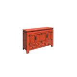 Oriental Distressed Brick Orange Red Lacquer Low Table TV Console Cabinet ws4050S
