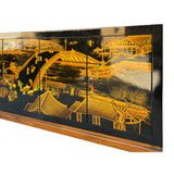 Handmade Solid Wood Chinese Sideboard Buffet Console Table Cabinet – Black & Gold Ancient Market Scenery cs7643S