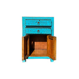 Distressed Crack Peeling Turquoise Blue 2 Drawers End Table Nightstand ws4434S