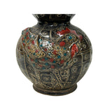 unique oriental rooster motif ceramic vase gourd shape metallic finish