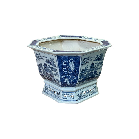 Chinese Blue and White Oriental Scenery Porcelain Square Pot Planter – –  Golden Lotus Antiques