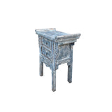Distressed Pale Blue Grey 2 Drawers Carved Motif End Table Nightstand ws4436S