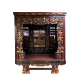 Vintage Chinese Brown Golden Carving Fujian Graphic Canopy Bed cs7618S