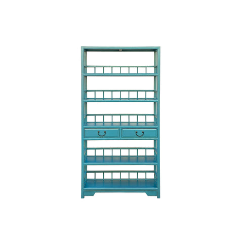 Turquoise Fountain Blue 5 Shelves 2 Drawers Bookcase Display Cabinet cs7829S