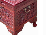 26.5" Small Oriental Brown Phoenix Dragon Carving Camphor Trunk Table cs7714S