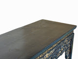 Chinese Vintage Black Golden Carving Motif Tall Altar Console Table cs7784S