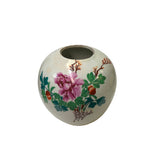 Vintage Chinese Pink Peonies Round White Porcelain Pot Vase ws4526S
