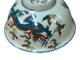 Chinese Off White Color Dragon Graphic Porcelain Bowl Display Art ws4719S