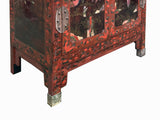 Vintage Chinoiseries Brick Red & Stone Inlay Graphic Credenza Cabinet cs7770S