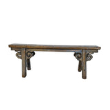 Distressed Brown Light Blue Village Slim Narrow Scroll Apron Wood Bench ws4532S
