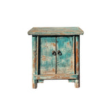 16.25" Oriental Distressed Teal 2 Doors End Table Nightstand Chest ws4393S