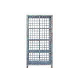 Distressed Teal Blue Green Grid Style Back Side Bookcase Display Cabinet ws4473S