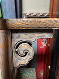 Distressed Brown Light Blue Village Slim Narrow Scroll Apron Wood Bench ws4532S