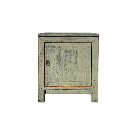 Oriental Distressed Light Gray 1 Door End Table Nightstand Chest ws4396S