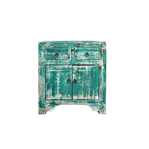 Oriental Distressed Teal Blue Green End Table Nightstand Chest ws4410S