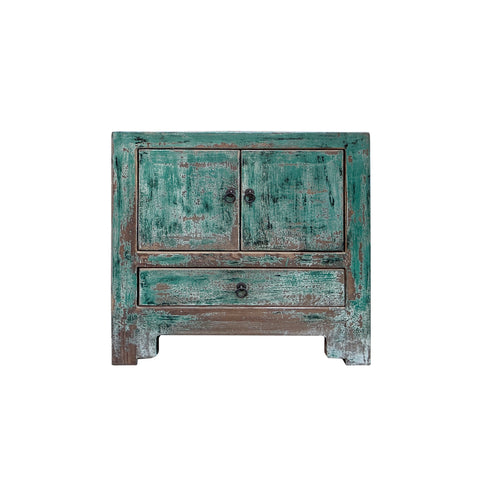 Oriental Distressed Teal Blue Green End Table Nightstand Chest ws4490S