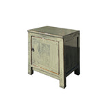 Oriental Distressed Light Gray 1 Door End Table Nightstand Chest ws4396S