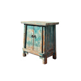 16.25" Oriental Distressed Teal 2 Doors End Table Nightstand Chest ws4393S