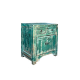 Oriental Distressed Teal Blue Green End Table Nightstand Chest ws4410S