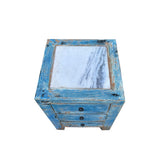 Distressed Bright Blue 3 Drawers Stone Top End Table Nightstand Chest ws4424S
