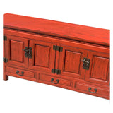 Oriental Distressed Brick Orange Red Lacquer Low Table TV Console Cabinet ws4050S