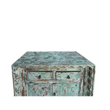Distressed Soft Turquoise Green Geometric Edge Credenza Storage Cabinet ws4458S