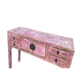 Distressed Pink Slim Narrow 4 Drawers Foyer Side Console Table ws4446S
