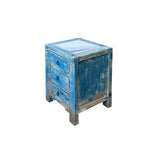 Distressed Bright Blue 3 Drawers Stone Top End Table Nightstand Chest ws4424S