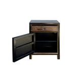 Oriental Distressed Orange Base Flower Graphic Black Body End Table Nightstand ws4411S
