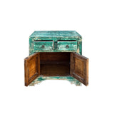 Oriental Distressed Teal Blue Green End Table Nightstand Chest ws4410S