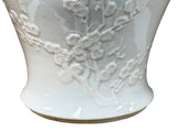 White Monochrome Round Relief Floral Motif Ceramic General Temple Jar GB681S