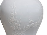 White Monochrome Round Relief Floral Motif Ceramic General Temple Jar GB681S