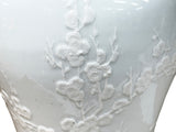 White Monochrome Round Relief Floral Motif Ceramic General Temple Jar GB681S