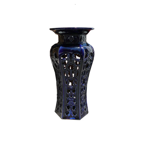 Hand Made Ceramic Clay Navy Blue Round Tall Pedestal Stand, Flower Display Stand vs147S