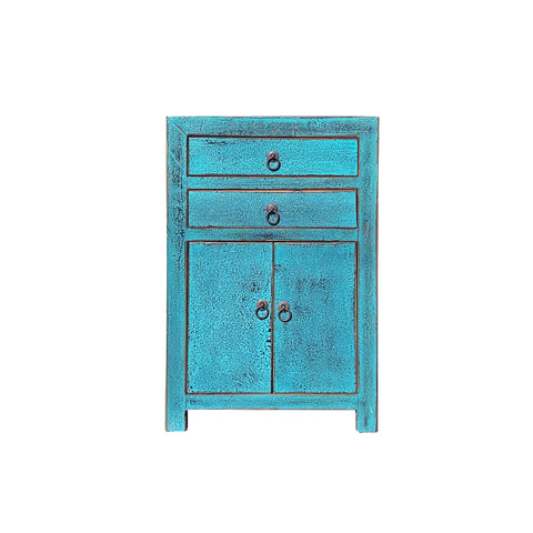 Distressed Marks Turquoise Blue 2 Drawers End Table Nightstand ws4457S