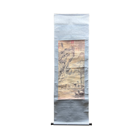 Chinese Ink Brush Mountain Water Ox Cows Scroll Painting Wall Art jk249S